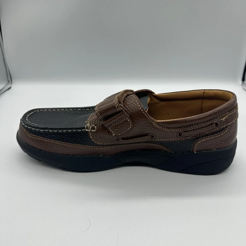 Dr Comfort Shoes Mens Size 11 W‎ Brown Leather Boat Hook & Loop Orthopedic
